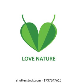 Illustration of a heart shaped two leaf logo. Isolated vector