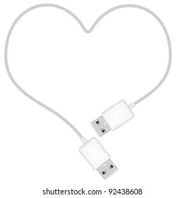 Illustration of Heart Shaped USB Cable Isolated on White