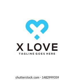 Illustration of heart sign with negative space letter X logo design