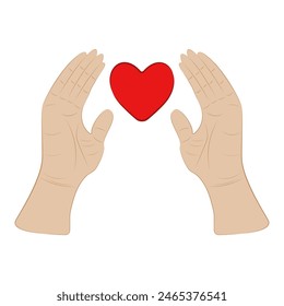 Ilustración de un corazón rodeado por dos manos a ambos lados, que indica protección social