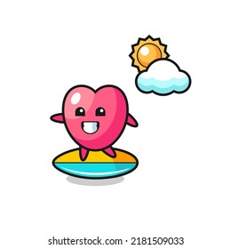 Illustration of heart symbol cartoon do surfing on the beach , cute style design for t shirt, sticker, logo element