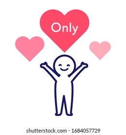 Illustration of a heart with three different sizes and a simple human raising both hands