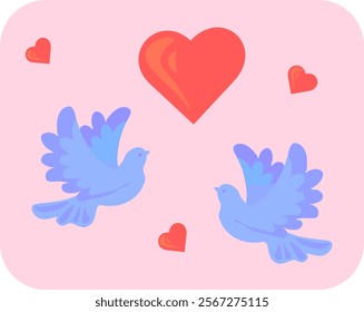 
illustration of a heart with two doves. The picture conveys tenderness and love. In gentle, light colors.