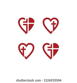 Illustration of heart vector logo sign. with a cross church religion symbol vector graphic