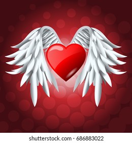 An Illustration of a heart with wings with faint circles on the background.