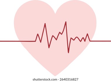 Illustration of a heartbeat line over a heart shape. The image has a transparent background.