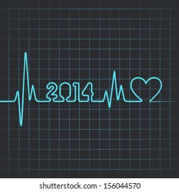 Illustration of heartbeat make 2014 and heart symbol