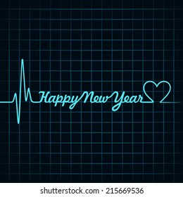 Illustration of heartbeat make happy new year text and heart symbol