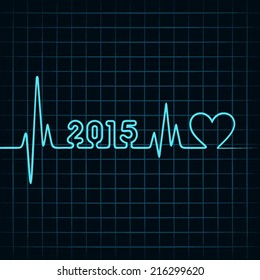 Illustration of heartbeat make happy new year  and heart symbol 