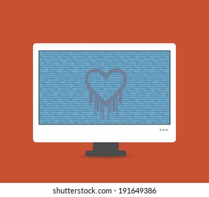 Illustration of the heartbleed bug on the computer screen