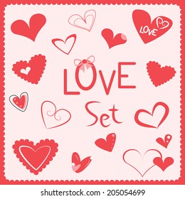 Illustration with hearts. Love set. Hearts set.