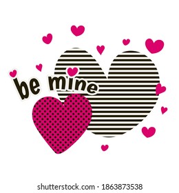 Illustration of hearts with pattern. Print for sublimation on the clothes and mugs. Happy valentines day