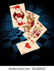 Illustration of Hearts plays cards