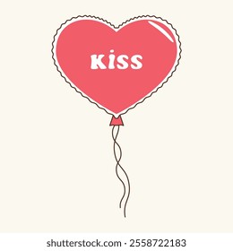 Illustration of a heart-shaped balloon with the inscription "Kiss" for Valentine's Day, wedding. A festive design element for lovers.