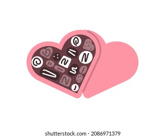 illustration of a heart-shaped chocolate box. valentines gift. happy Valentine. flat cartoon style. vector design