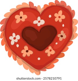 Illustration of a heart-shaped gingerbread cookie with a flower