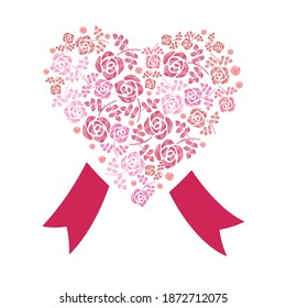 Illustration of a heart-shaped rose with a ribbon.