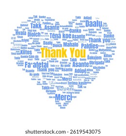 Illustration of a heart-shaped word cloud displaying the phrase 'Thank You' in various languages, symbolizing cultural connection, diversity, and global appreciation.