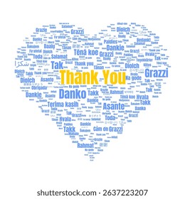 Illustration of a heart-shaped word cloud displaying the phrase 'Thank You' in various languages, symbolizing cultural connection, diversity, and global appreciation.