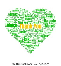 Illustration of a heart-shaped word cloud displaying the phrase 'Thank You' in various languages, symbolizing cultural connection, diversity, and global appreciation.