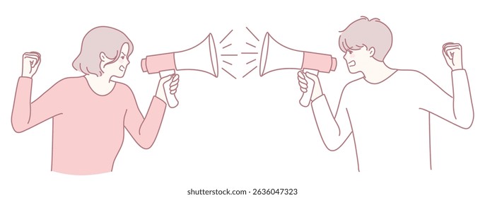 An illustration of a heated argument with two individuals using megaphones to passionately express their views