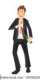 Illustration of a Heavily Drunk Man in a Suit Walking Unsteadily