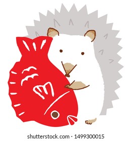 
Illustration of hedgehog with fish