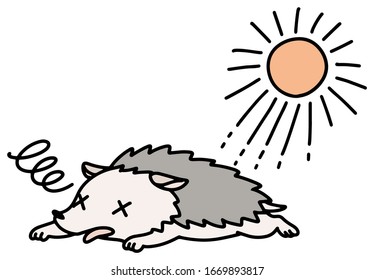 Illustration of a hedgehog with heat stroke