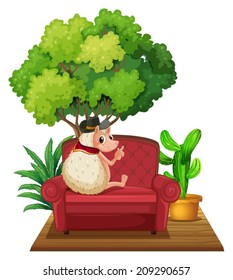Illustration eines auf einem Sofa sitzenden Igel