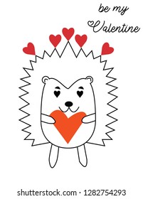 illustration of hedgehog for valentines day, simple childish.