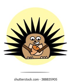Illustration of hedgehog with yellow circle background