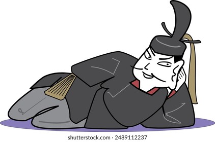 An illustration of a Heian aristocrat lying down.