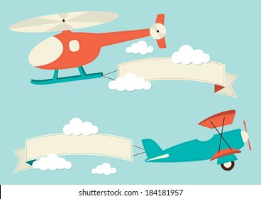 Illustration of a helicopter in the clouds 