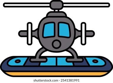 Ilustração de um helicóptero e um landing pad em estilo de desenho de linha