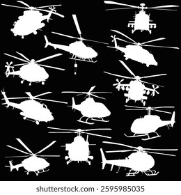 illustration with helicopter silhouettes isolated on black background