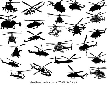 illustration with helicopter silhouettes isolated on white background