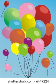 Illustration of lot of helium balloons on blue background