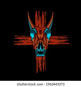Illustration of a hell dog and crossed wood