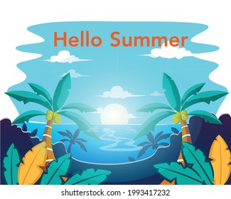 Ilustración del verano de hola con hoja