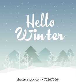 Illustration Of Hello Winter,Calligraphy Design Background.