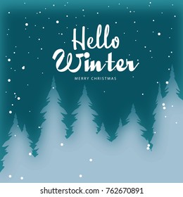 Illustration Of Hello Winter,Calligraphy Design With Snowflake Background.