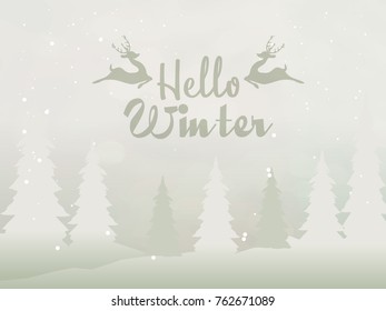 Illustration Of Hello Winter,Calligraphy Design With Snowflake Background.