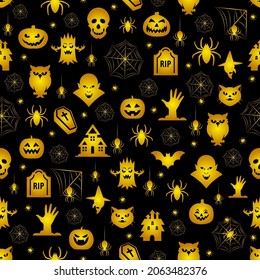 Illustration of helloween seamless pattern in black and orange colors
