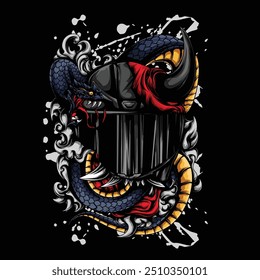 ilustração capacete e oni máscara cobra