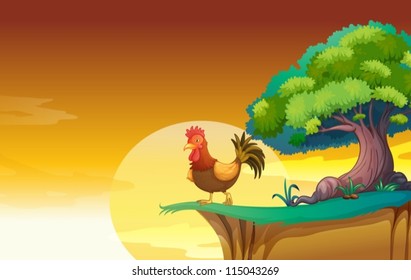 illustration of a hen in a beautiful nature