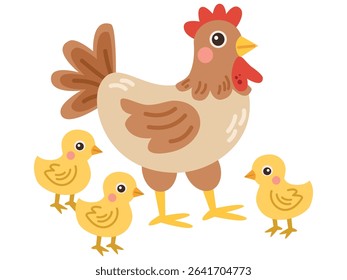 Illustration of a hen with chicks