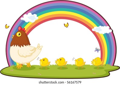 Illustration of A Hen With Chicks on white background