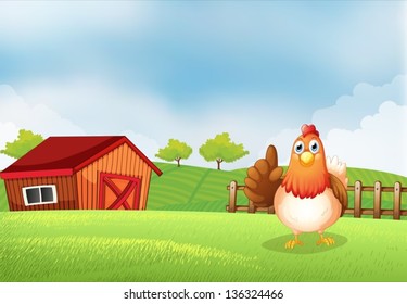 Illustration of a hen at the farm