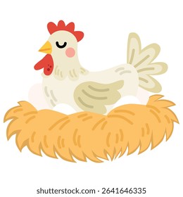 Illustration of a hen incubating eggs