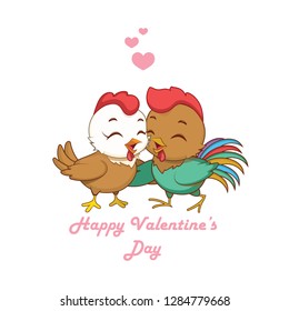 Illustration of a hen and rooster in love